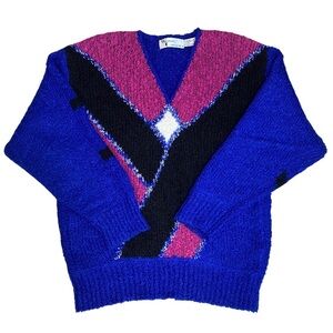 Western Connection Vintage 1980s Color Block V Neck Women's Sweater Size Small
